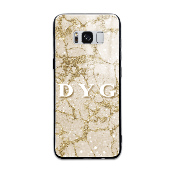 Pearl Marble With Initials - Samsung Galaxy Glass Phone Case - Cornish Custom Creations