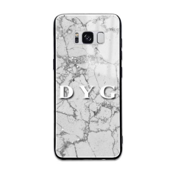 Pearl Marble With Initials - Samsung Galaxy Glass Phone Case - Cornish Custom Creations