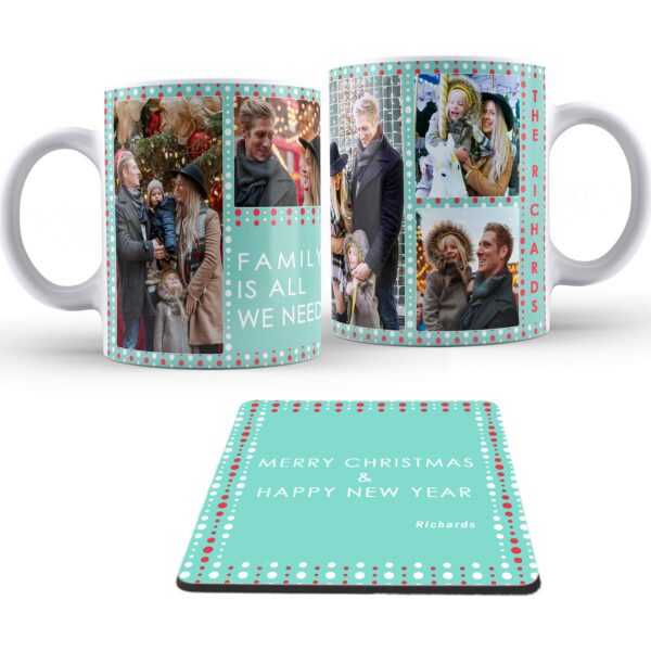 Personalised Christmas Garland photo collage Mug and coaster - Cornish Custom Creations