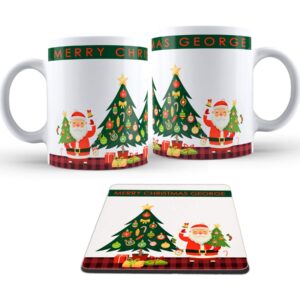 Personalised Christmas Greetings Name Mug and coaster set - Cornish Custom Creations