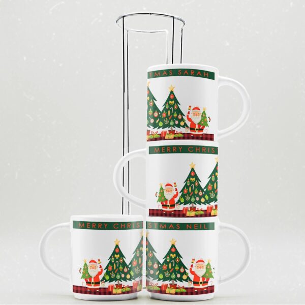 Personalised Christmas Greetings Stackable Mugs | Set of 4 with Stand - Cornish Custom Creations