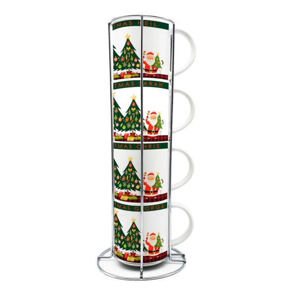 Personalised Christmas Greetings Stackable Mugs | Set of 4 with Stand - Cornish Custom Creations