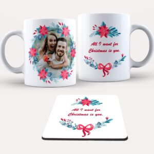 Personalised Christmas Wreath Mug and Coaster Set - Cornish Custom Creations