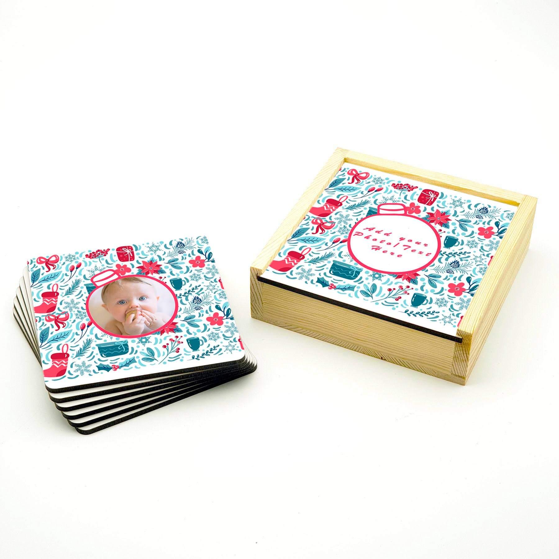 Personalised Coasters Set With Holder - Christmas Baubles - Cornish Custom Creations