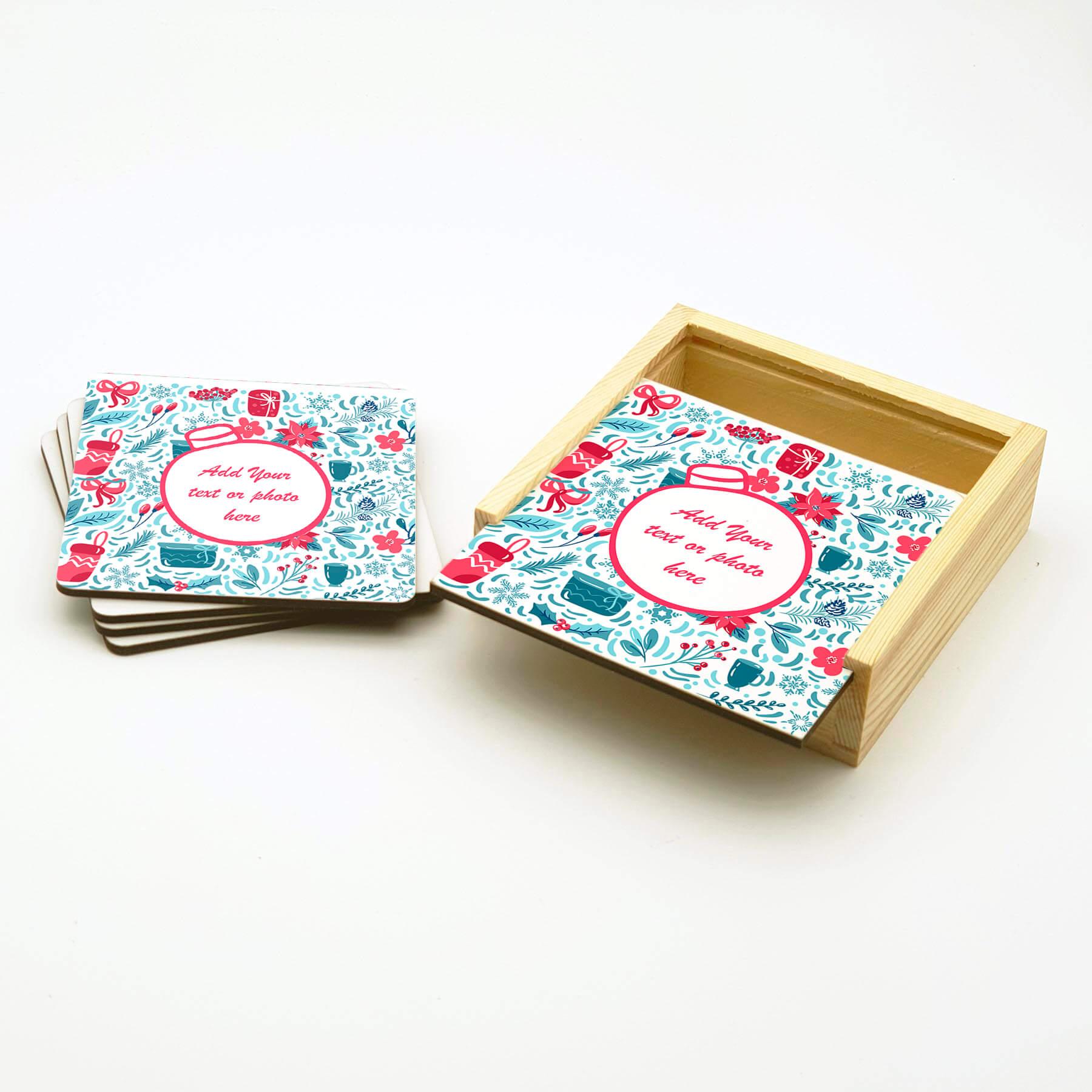 Personalised Coasters Set With Holder - Christmas Baubles - Cornish Custom Creations