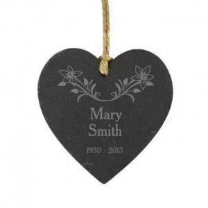 Personalised Floral Memorial Slate Heart - Engrave Express