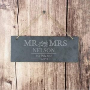 Personalised Mr & Mrs Hanging Slate Plaque - Engrave Express