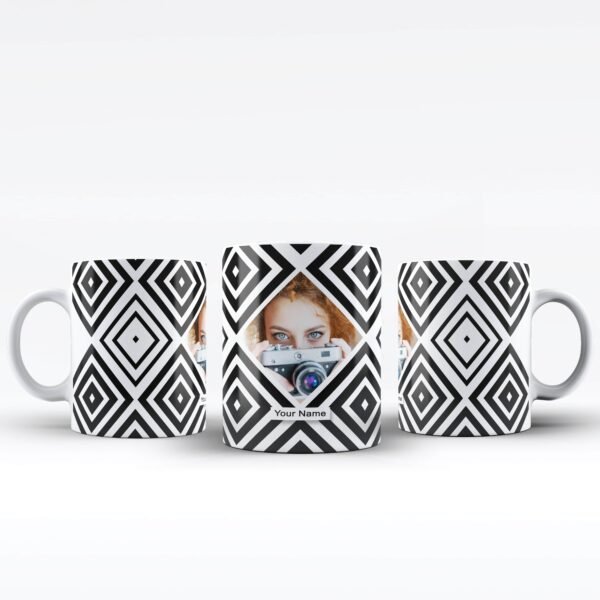 Photo and Name Mug - Diamond Geometric Design | Personalised White Mug - Cornish Custom Creations