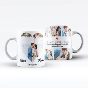 Photo Collage, Names & Text Mug Mark the Date | Personalised White Mug - Cornish Custom Creations