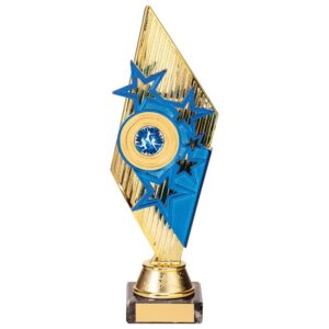 Pizzazz Plastic Trophy Gold & Blue - Cornish Custom Creations