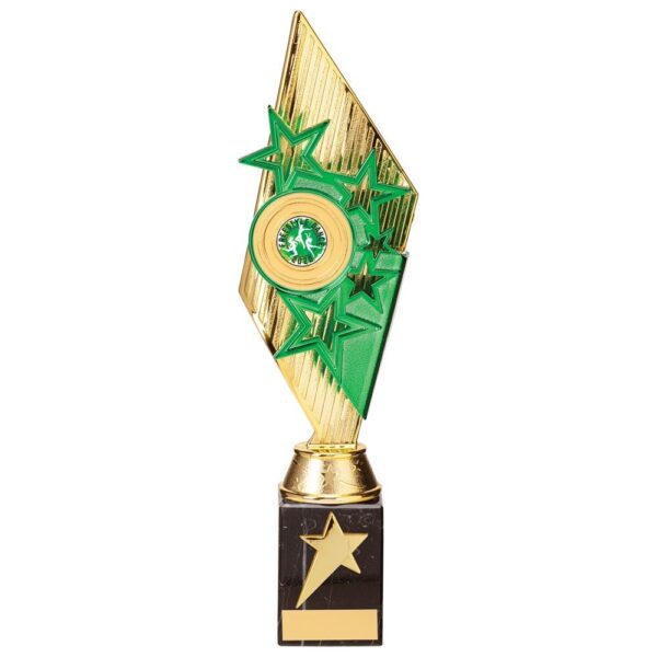 Pizzazz Plastic Trophy Gold & Green - Cornish Custom Creations