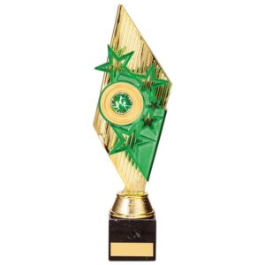 Pizzazz Plastic Trophy Gold & Green - Cornish Custom Creations