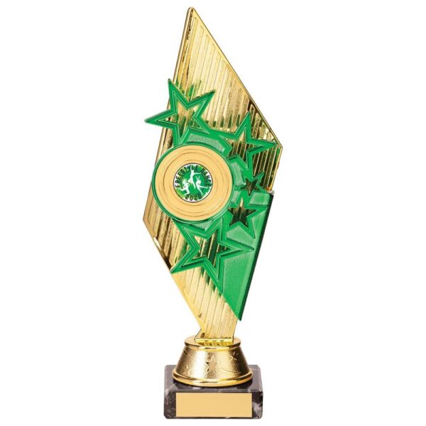 Pizzazz Plastic Trophy Gold & Green - Cornish Custom Creations