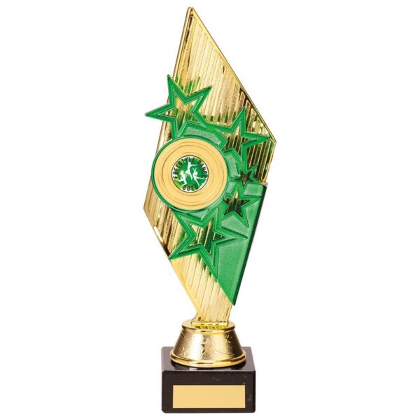 Pizzazz Plastic Trophy Gold & Green - Cornish Custom Creations