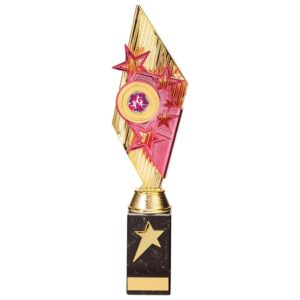 Pizzazz Plastic Trophy Gold & Pink - Cornish Custom Creations