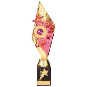 Pizzazz Plastic Trophy Gold & Pink - Cornish Custom Creations