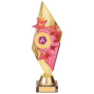 Pizzazz Plastic Trophy Gold & Pink - Cornish Custom Creations