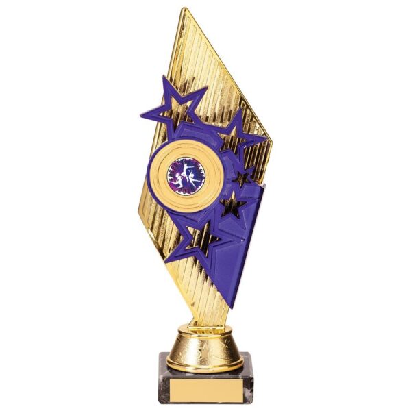 Pizzazz Plastic Trophy Gold & Purple - Cornish Custom Creations