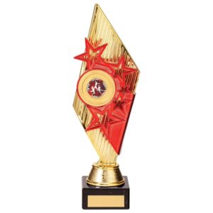 Pizzazz Plastic Trophy Gold & Red - Cornish Custom Creations