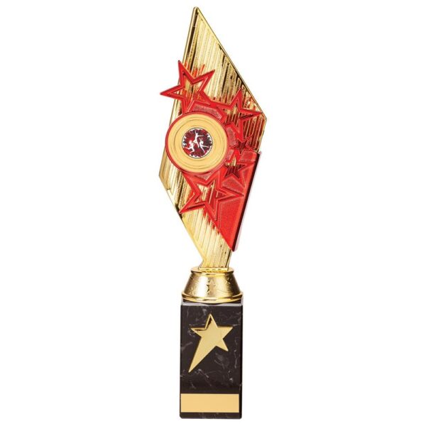 Pizzazz Plastic Trophy Gold & Red - Cornish Custom Creations