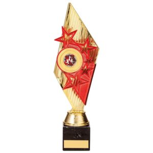 Pizzazz Plastic Trophy Gold & Red - Cornish Custom Creations