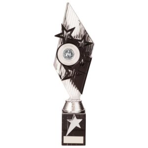 Pizzazz Plastic Trophy Silver & Black - Cornish Custom Creations