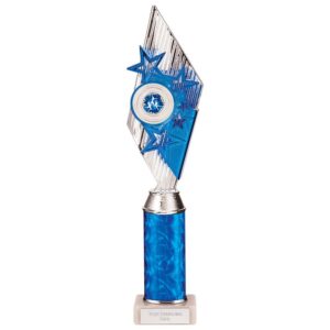 Pizzazz Plastic Trophy Silver & Blue - Cornish Custom Creations