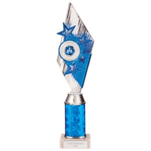 Pizzazz Plastic Trophy Silver & Blue - Cornish Custom Creations