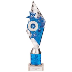 Pizzazz Plastic Trophy Silver & Blue - Cornish Custom Creations