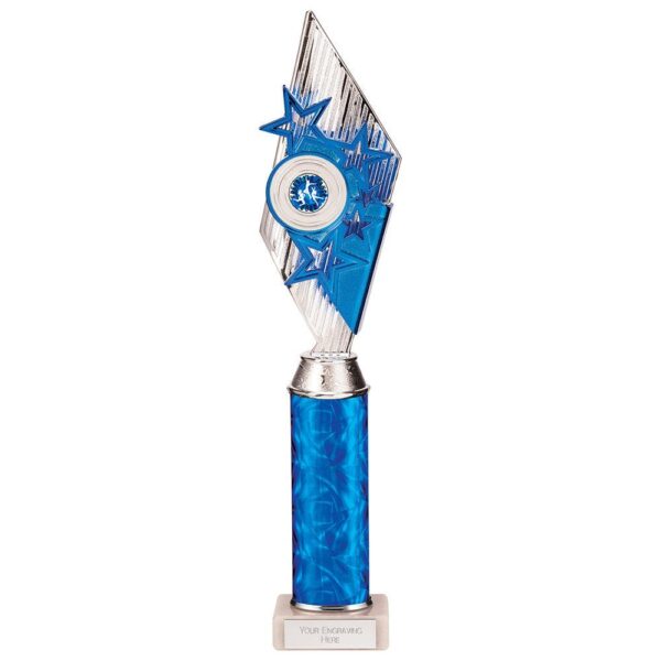 Pizzazz Plastic Trophy Silver & Blue - Cornish Custom Creations