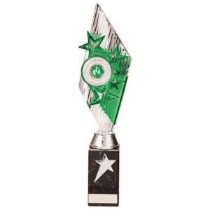 Pizzazz Plastic Trophy Silver & Green - Cornish Custom Creations