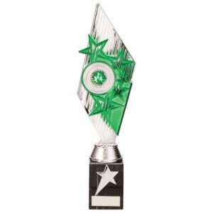 Pizzazz Plastic Trophy Silver & Green - Cornish Custom Creations