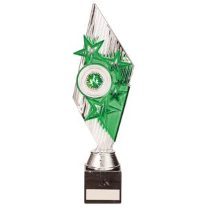 Pizzazz Plastic Trophy Silver & Green - Cornish Custom Creations