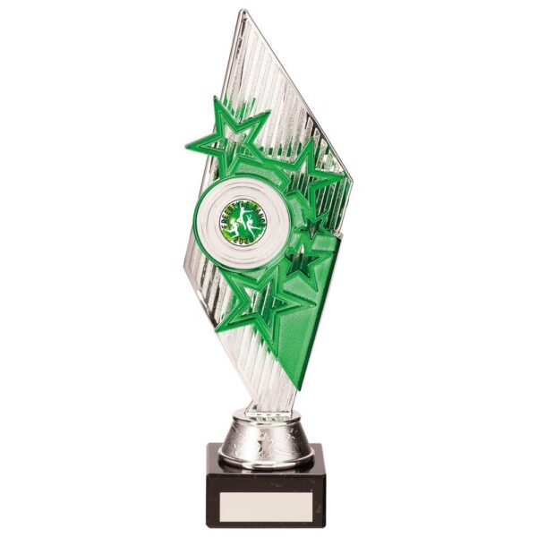 Pizzazz Plastic Trophy Silver & Green - Cornish Custom Creations