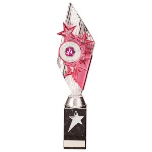 Pizzazz Plastic Trophy Silver & Pink - Cornish Custom Creations