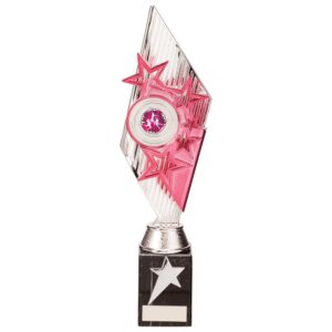 Pizzazz Plastic Trophy Silver & Pink - Cornish Custom Creations