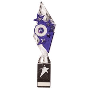 Pizzazz Plastic Trophy Silver & Purple - Cornish Custom Creations