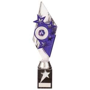 Pizzazz Plastic Trophy Silver & Purple - Cornish Custom Creations