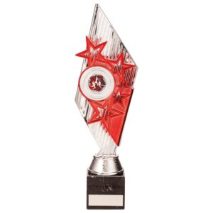 Pizzazz Plastic Trophy Silver & Red - Cornish Custom Creations