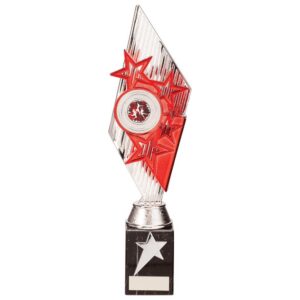 Pizzazz Plastic Trophy Silver & Red - Cornish Custom Creations