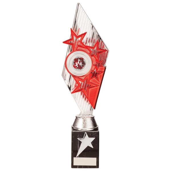 Pizzazz Plastic Trophy Silver & Red - Cornish Custom Creations