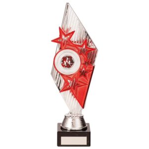 Pizzazz Plastic Trophy Silver & Red - Cornish Custom Creations