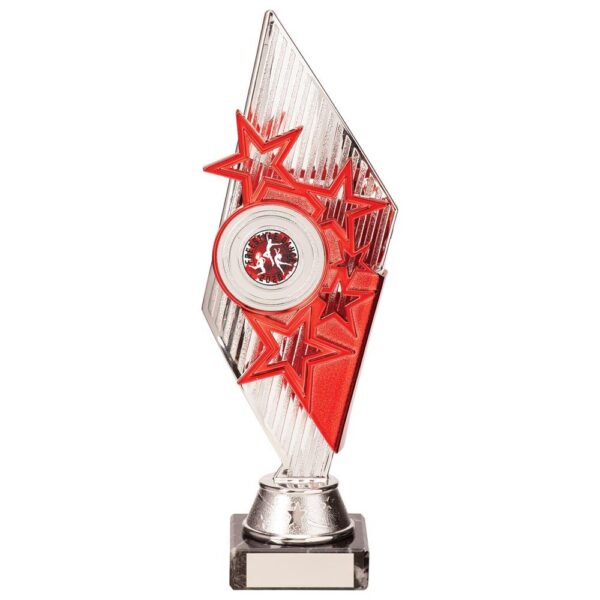 Pizzazz Plastic Trophy Silver & Red - Cornish Custom Creations