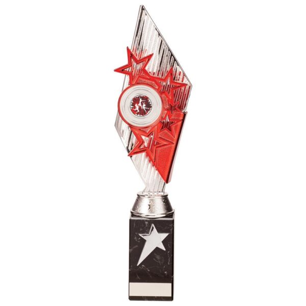 Pizzazz Plastic Trophy Silver & Red - Cornish Custom Creations