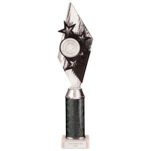 Pizzazz Plastic Tube Trophy Silver & Black - Cornish Custom Creations