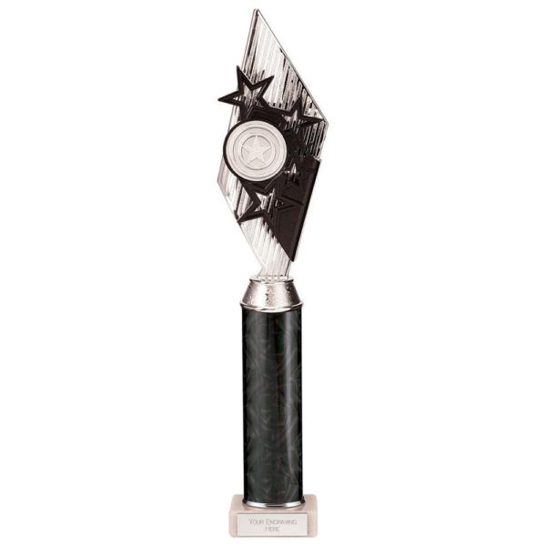 Pizzazz Plastic Tube Trophy Silver & Black - Cornish Custom Creations