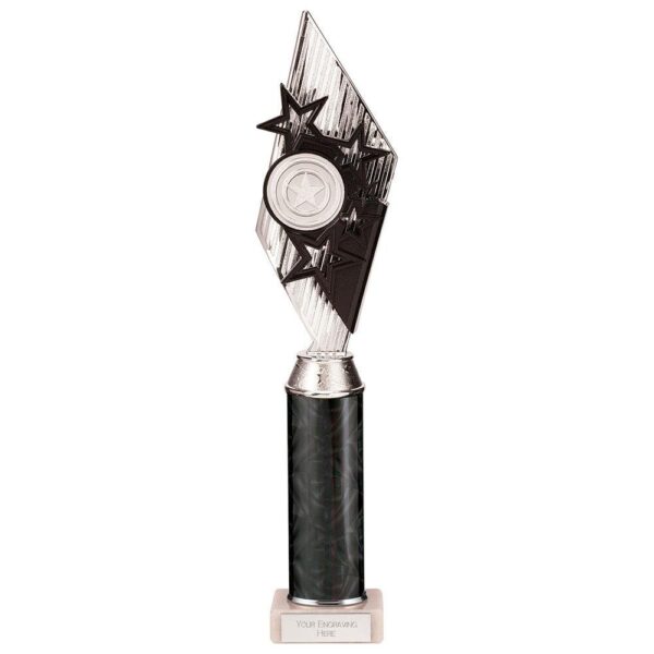 Pizzazz Plastic Tube Trophy Silver & Black - Cornish Custom Creations