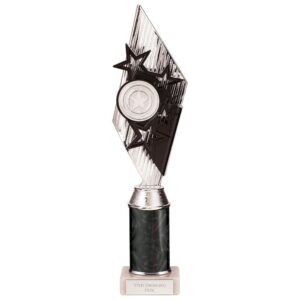 Pizzazz Plastic Tube Trophy Silver & Black - Cornish Custom Creations