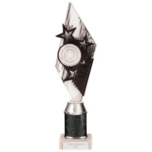 Pizzazz Plastic Tube Trophy Silver & Black - Cornish Custom Creations