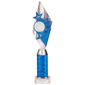 Pizzazz Plastic Tube Trophy Silver & Blue - Cornish Custom Creations